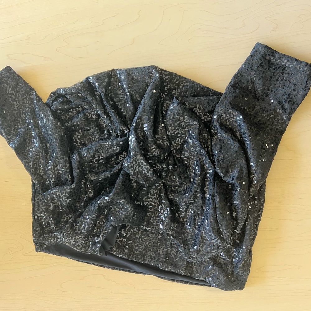 black milk clothing sparkle sparkle black sequin 3/4 sleeve scoop dress - Picture 7 of 7